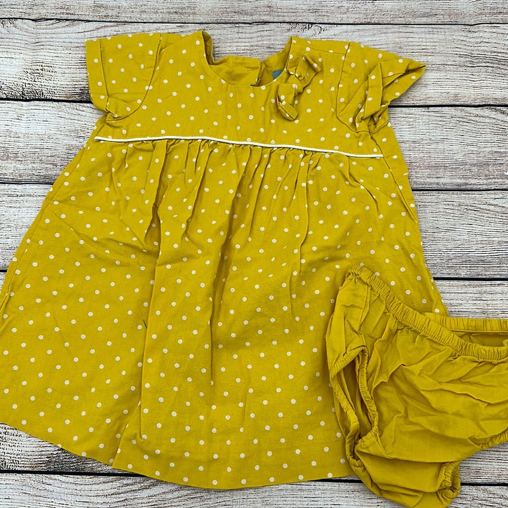 Gap Yellow and White Polka Dot Dress Cotton Size 18-24 M